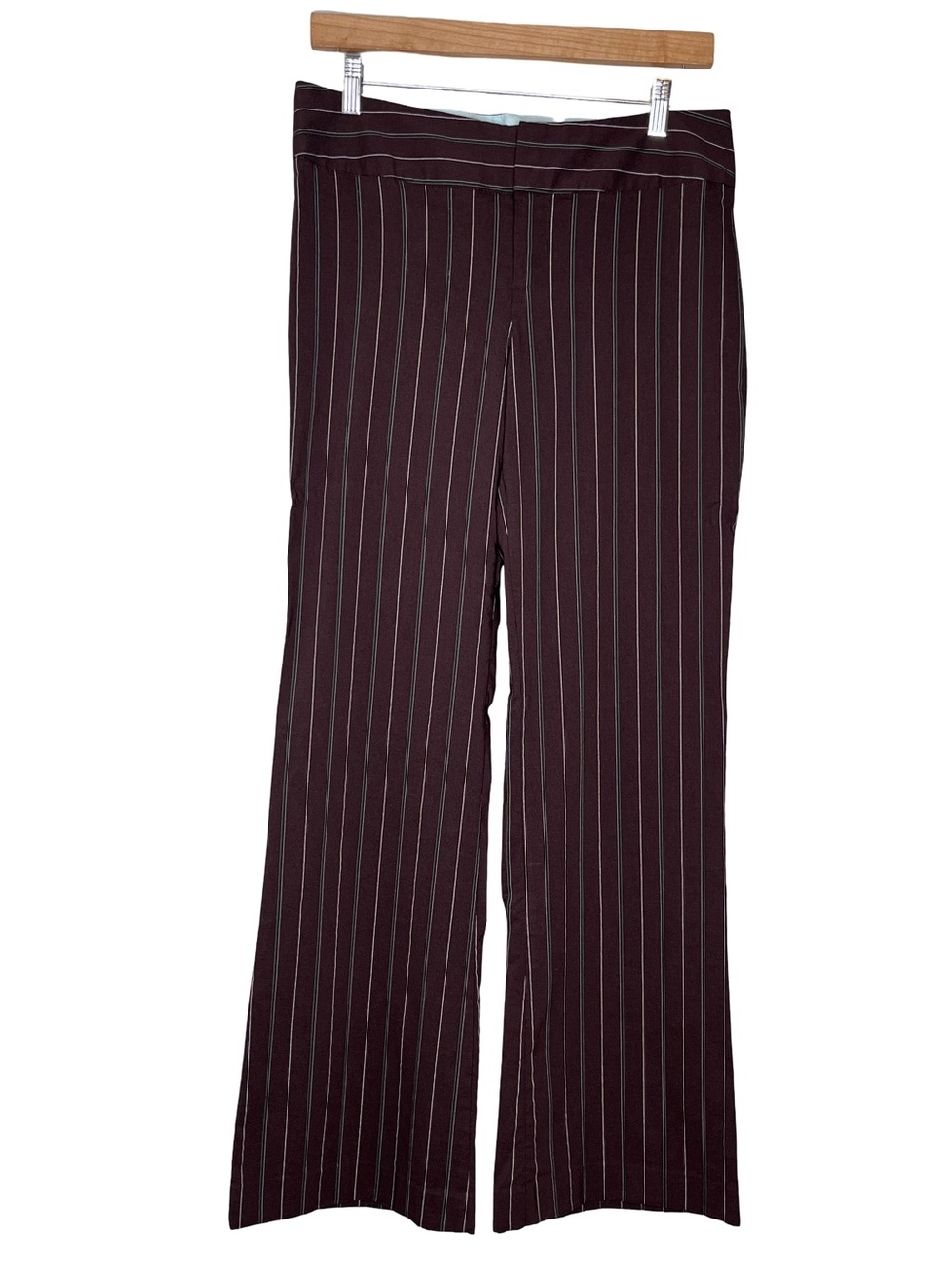 Vintage Y2K Pinstripe Low-Rise Stretch Wide-Leg Brown Trouser Pants Sz 9